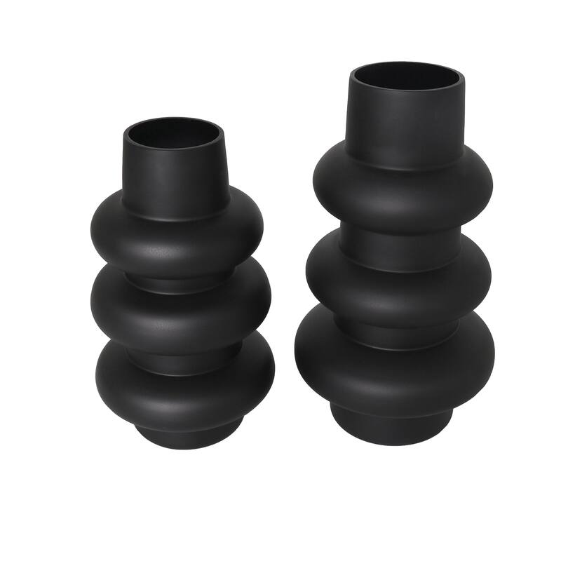 Glass Dimensional Bubble Decorative Vase - Set of 2 Black or White- Roche River Decor - Black