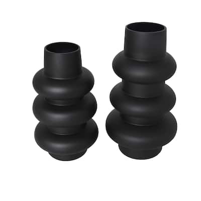 Glass Dimensional Bubble Decorative Vase - Set of 2 Black or White- Roche River Decor