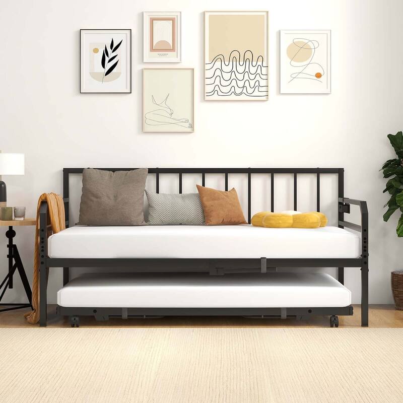 Costway Twin Size Daybed with Pop-up Trundle Charging Station & LED