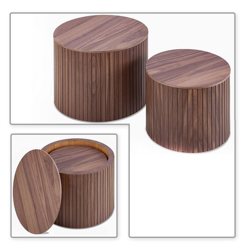 Modern Stylish Two Piece Barrel Nested Coffee Table Set with Removable Table Top