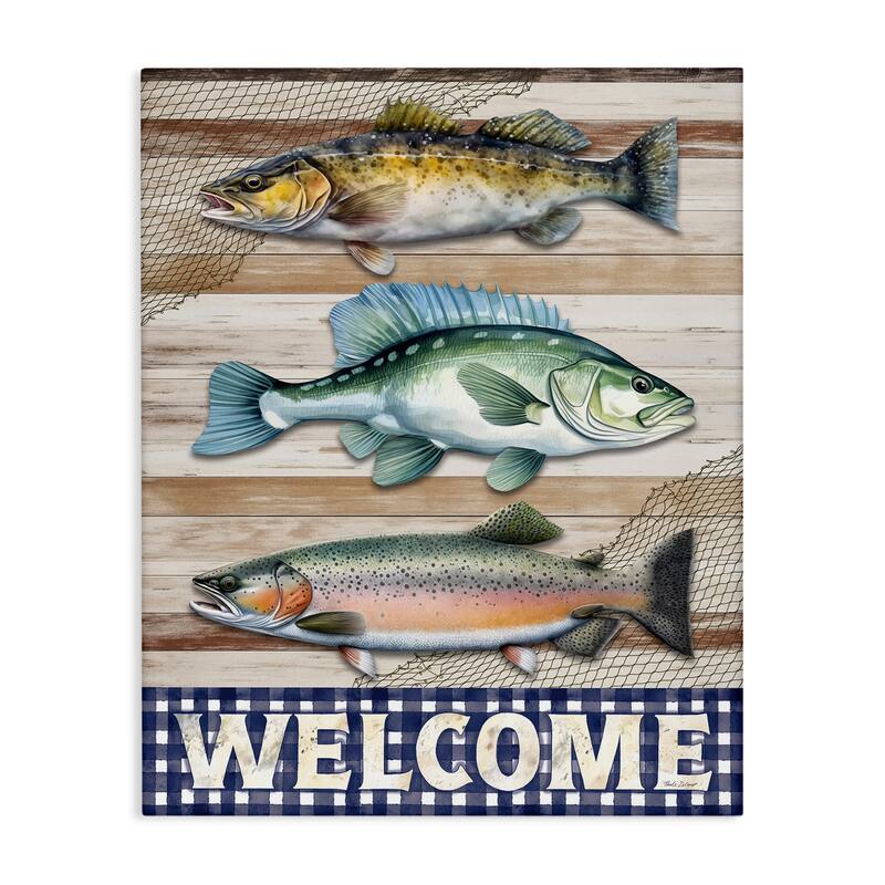 Stupell Welcome with Rustic Fish Canvas Wall Art Design By Nicole DeCamp - 30 x 40