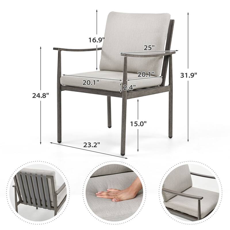 SleekLine 7-Piece Aluminum Patio Dining Set with Webbing Chair Back and Removable Cushions
