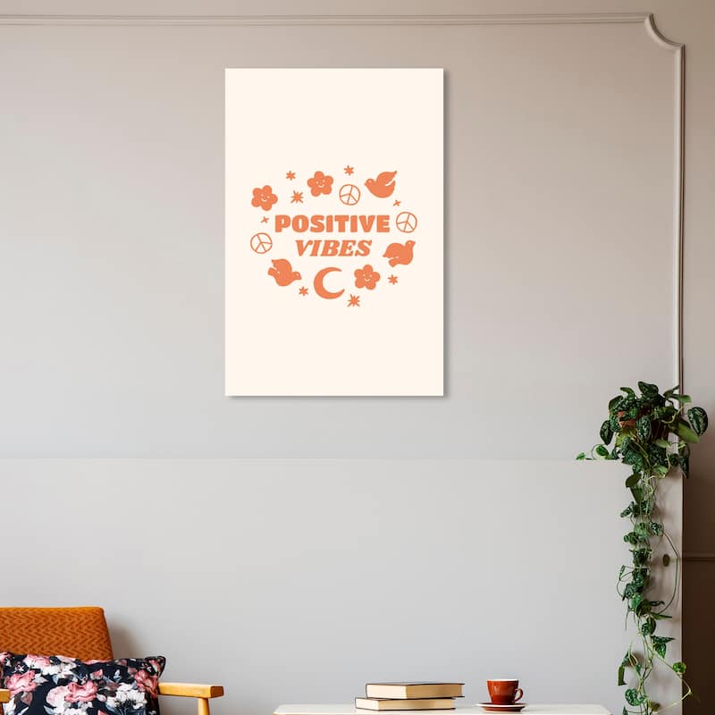 Wynwood Studio Canvas Typography and Quotes Peaceful Positive Vibes Orange Modern & Contemporary Wall Art Canvas Print
