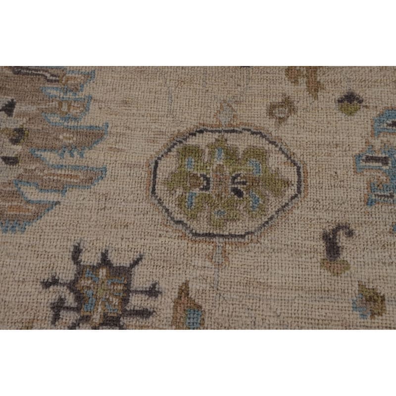 Vegetable Dye Oushak Turkish Area Rug Handmade Beige Wool Carpet - 6'3"x 8'11"