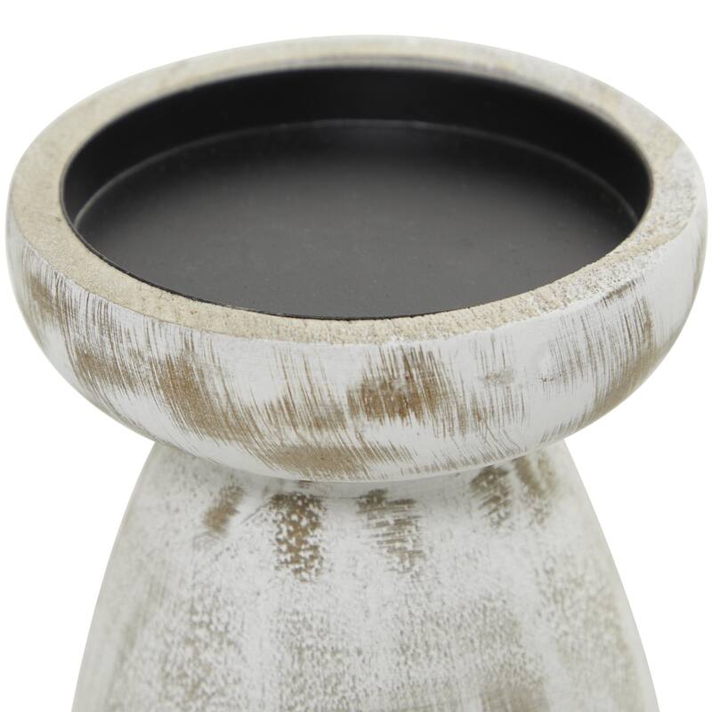 Black Wood Short Wide Distressed Decorative Candle Holder (Set of 3)