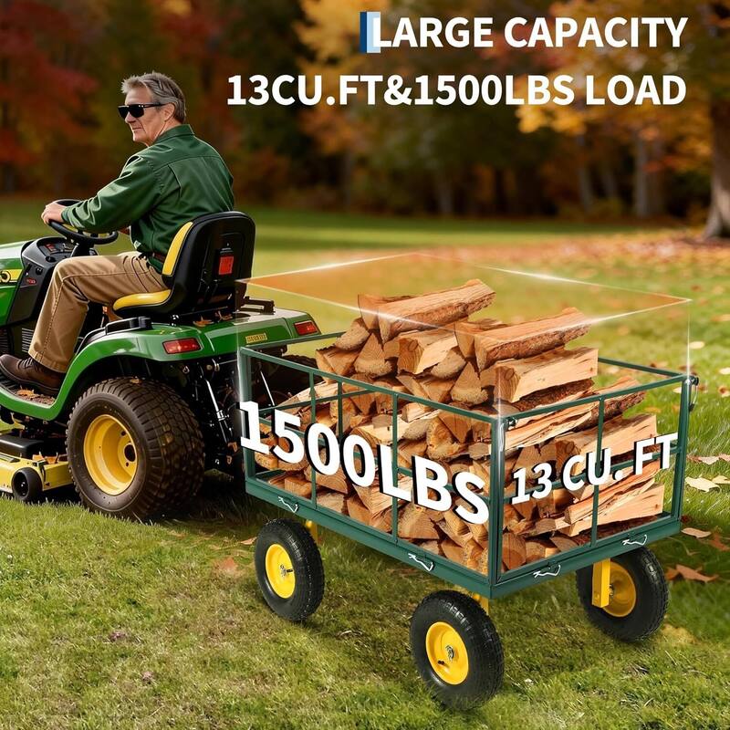 Heavy Duty Outdoor Folding Utility Garden Cart with Removable Sides and Wheels, 1500 LBS Load