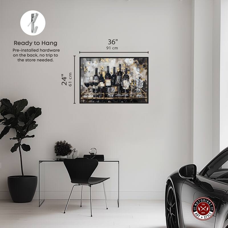 Notoriart Now Serving Champagne Framed Bar Cart Art For Men