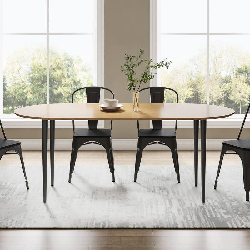 67"L×33.5"W Oval Wood Dining Table Kitchen Table with 4 Metal Legs