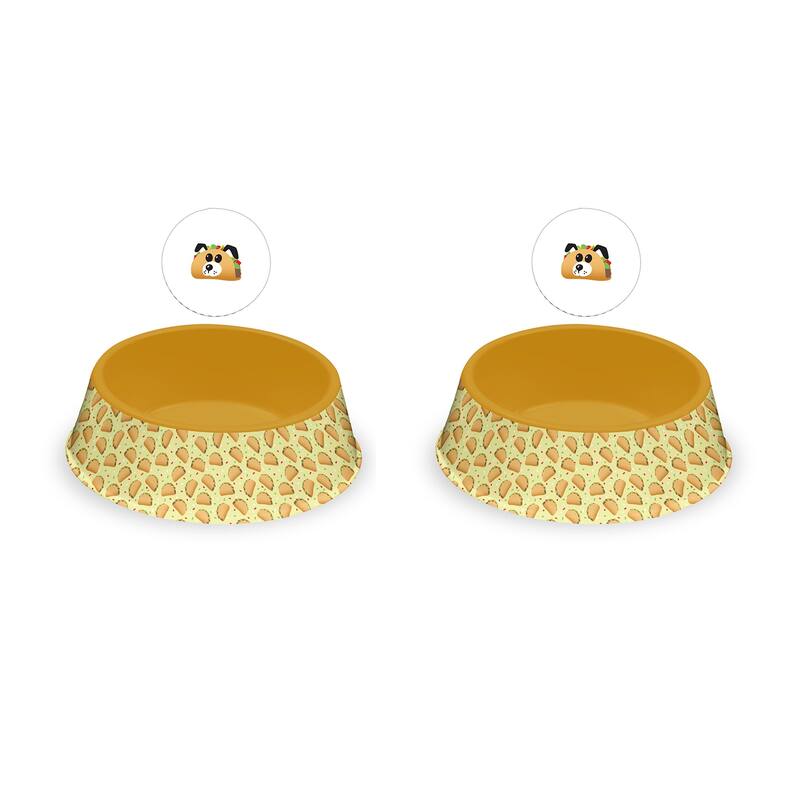 Abode Homewares Fun Food Melamine Taco Pet Bowl - Large - 6 Cups - Orange - Set of 2