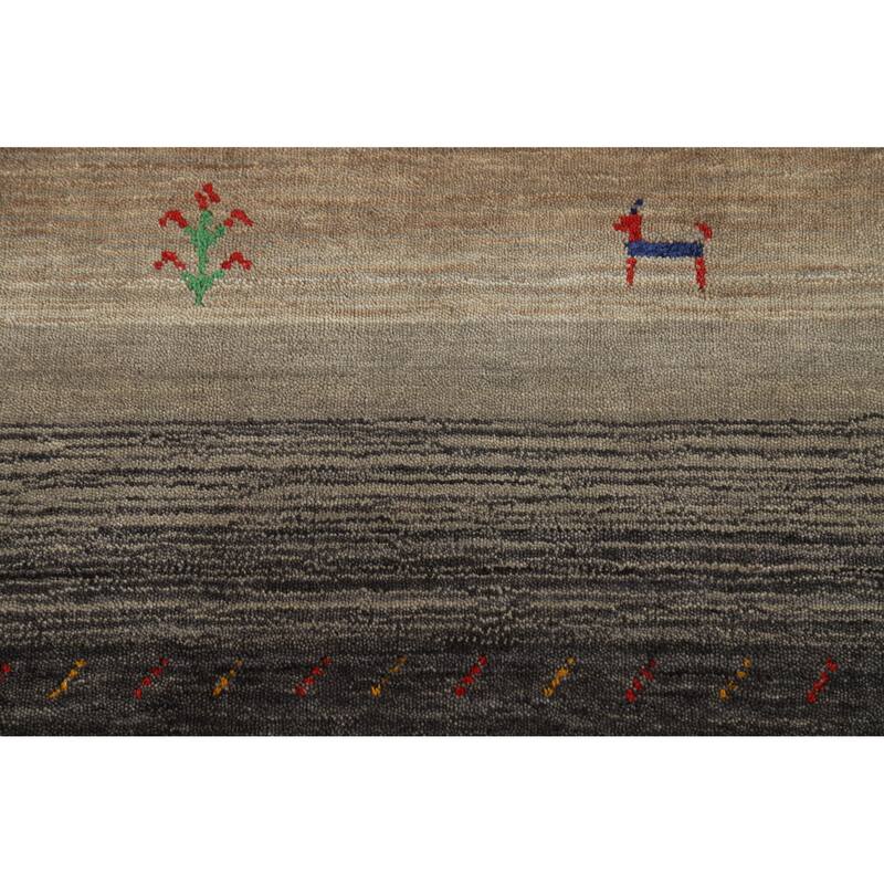 Hand Knotted Oriental 100% Wool Carpet Tribal Animal Pictorial Brown Gabbeh Area Rug - 5' 10'' X 4' 1''