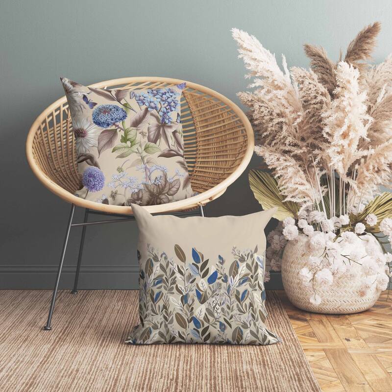 Garden Gracefulness Indoor/Outdoor Reversible Throw Pillow Chestnut and Blue