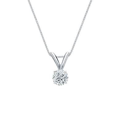 Auriya 18-karat Gold 0.20ctw Round Solitaire Lab Grown Diamond Necklace 4-Prong Basket (H-I VS) - 0.2