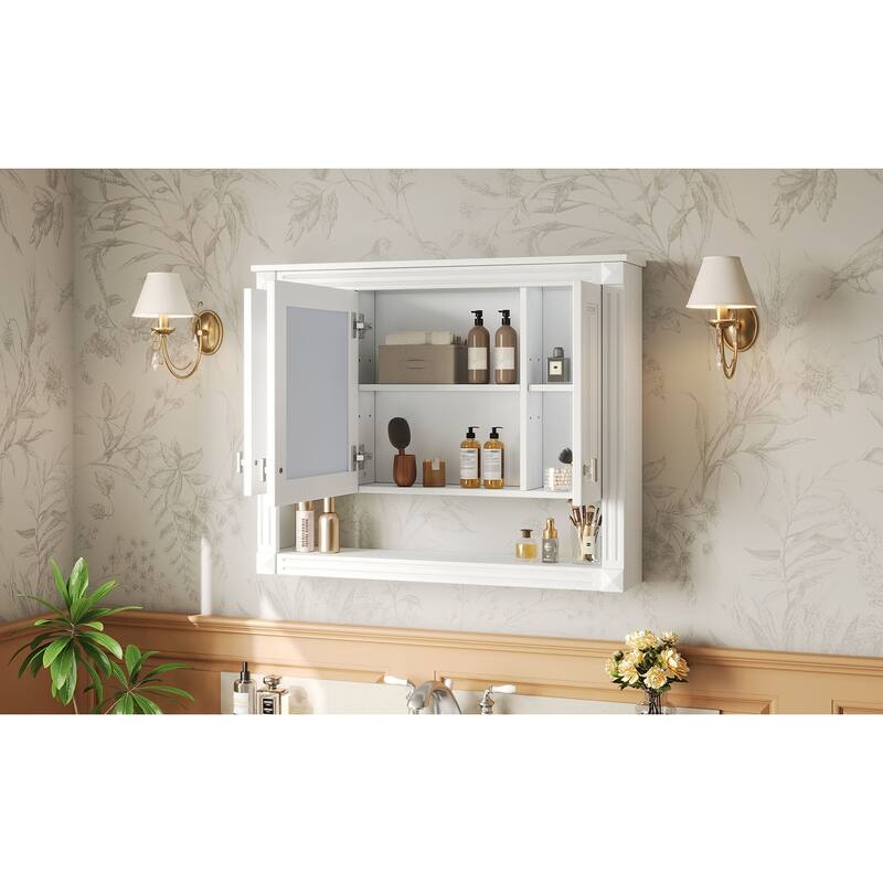 35"Bathroom Wall Cabinet with Mirror, Wall Mounted Medicine Cabinet with Open Shelf, Mirrored Door Over Toilet Storage Cabinet