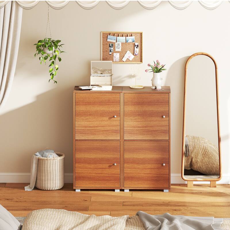 Gymax 2 PCS 2-Door Storage Cabinet w/ Adjustable Shelves Kitchen