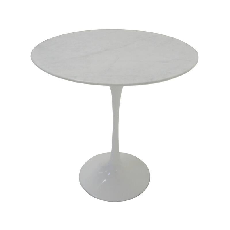 20 in. Marble White Round Metal End Table with Pedestal Base