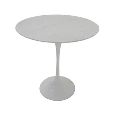 20 in. Marble White Round Metal End Table with Pedestal Base