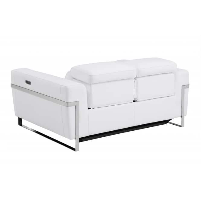 HomeRoots 65" White And Silver Italian Leather Power Reclining Loveseat