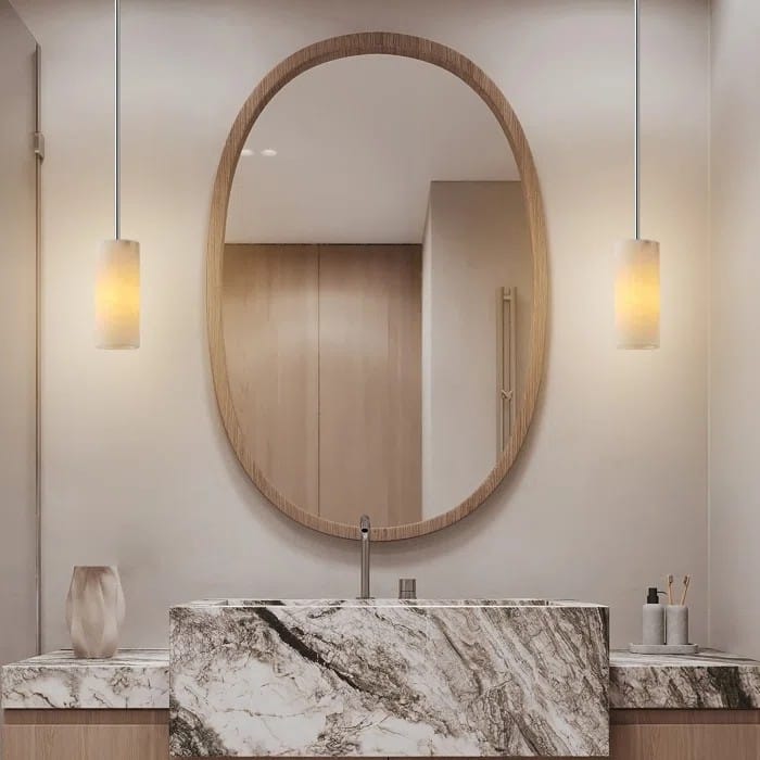 Dimmable LED Solid Brass Pendant Light with Spanish Alabaster Shade