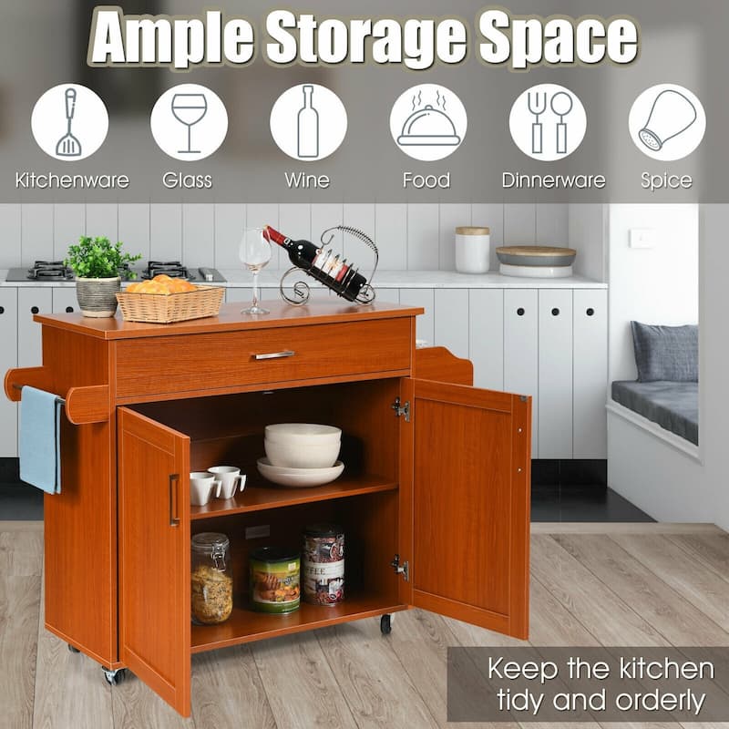 Rolling Kitchen Island Cart with Towel and Spice Rack - 45.5" x 16" x 33.5"(L x W x H)