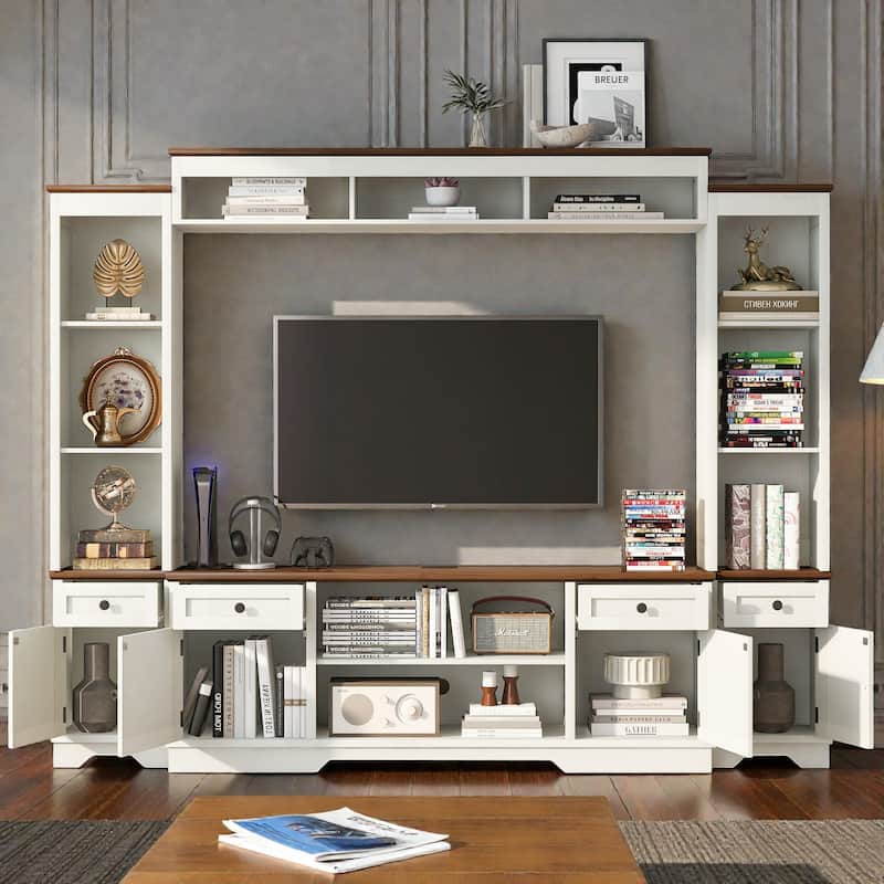 98.7" Farmhouse Wall Unit Entertainment Center with Barn Doors, TV Stand with Storage for TVs up to 75"