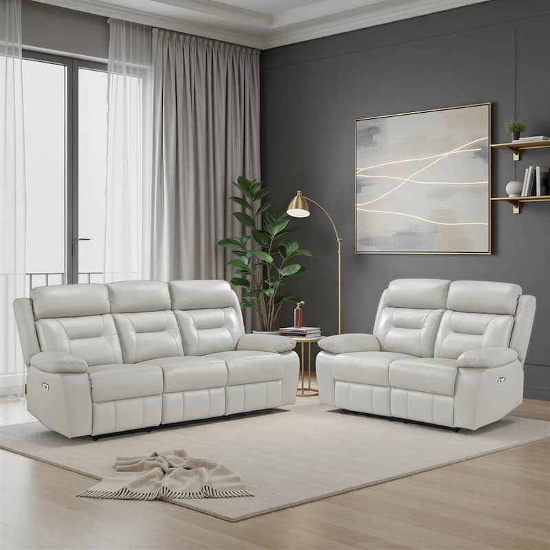 Garrey Leather 2-Piece Power Double Reclining Living Room Sofa Set
