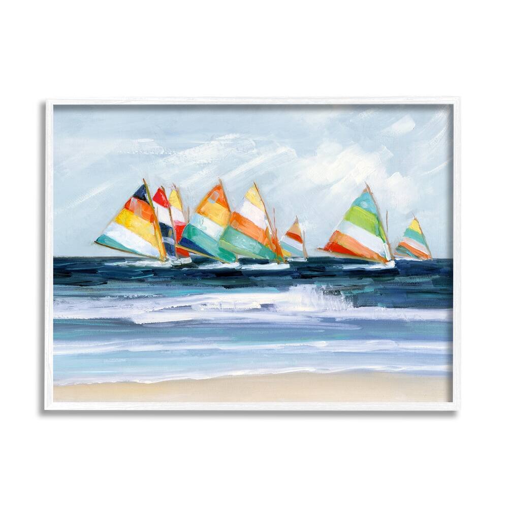 Stupell Shoreline Sailboat Race Striped Sails Coastal Painting Framed Wall Art - Orange