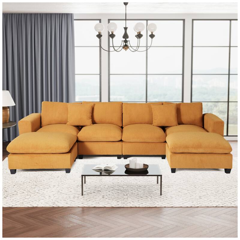 Hamilton 6-Piece Corduroy Upholstered Modular Sectional with USB Port