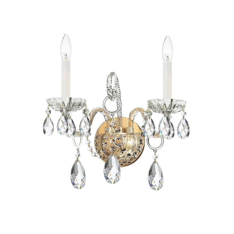 Traditional Crystal 2 Light Clear Crystal Brass Sconce - 14'' W x 12'' H x 6'' D - 14'' W x 12'' H x 6'' D