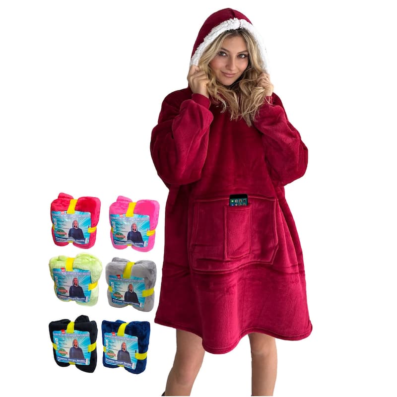 Wearable Hoodie Blanket & Oversized Sherpa Fleece Sweatshirt In One TV Blanket