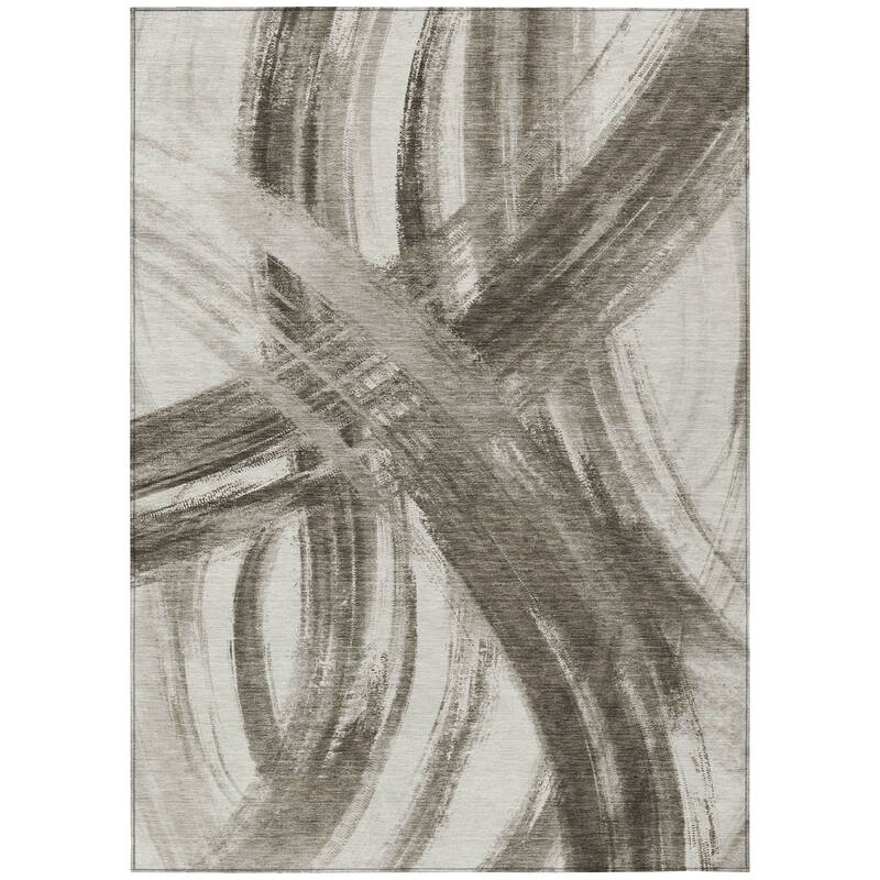Machine Washable Indoor/ Outdoor Abstract Brushstroke Chantille Rug