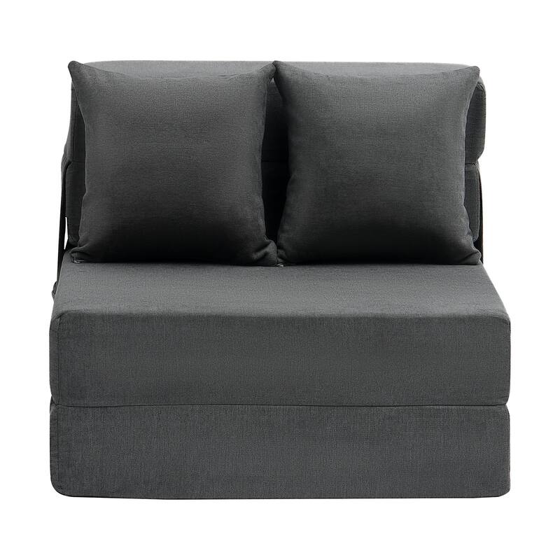 Dark Grey Single Foam Fabric Foldable Sofa Bed with Pillows and Washable Cover - 73.23” L x 28.74” W x 5.91” H
