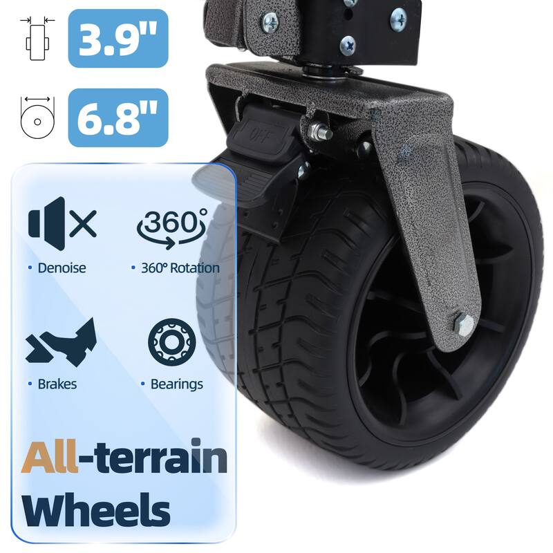 Heavy Duty Folding Beach Wagon - Utility Cart with Big Wheels & Adjustable Handle, Includes Drink Holders