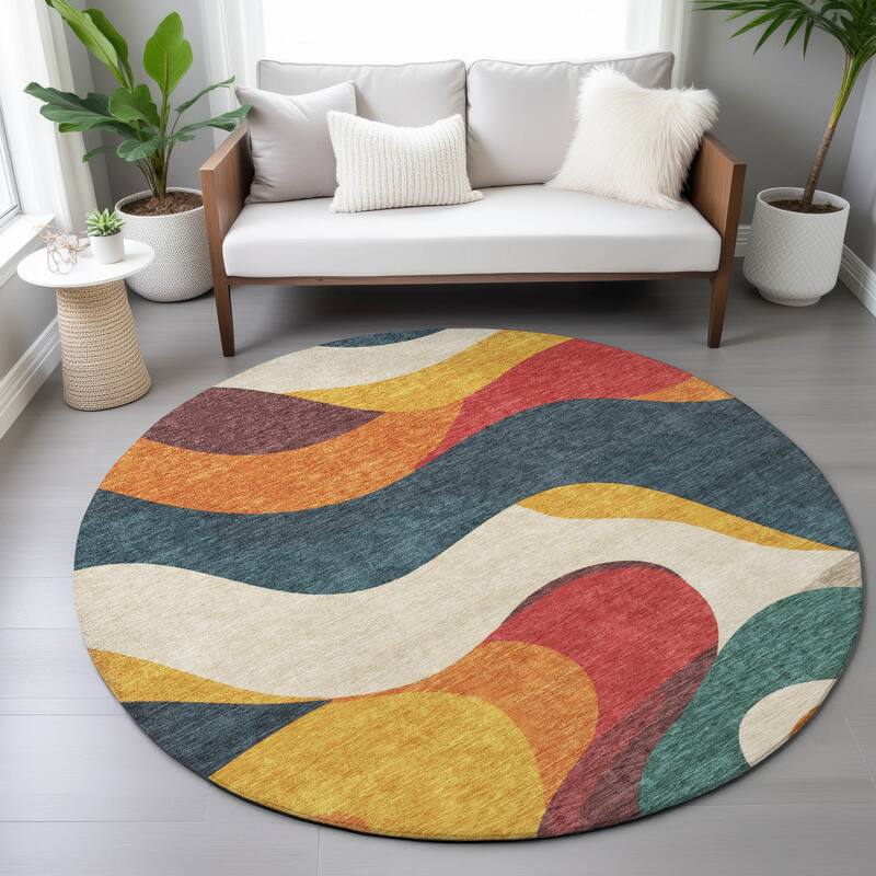 Machine Washable Indoor/Outdoor Casual Contemporary Chantille Rug