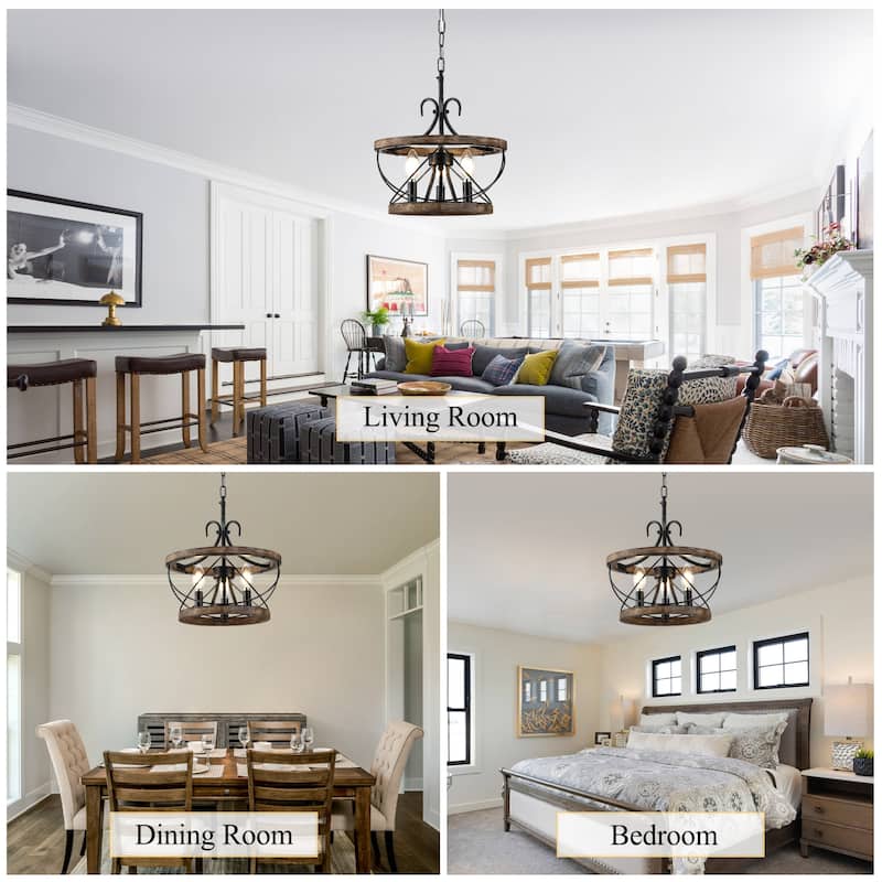 Oaks Aura 5-Light Farmhouse Wood Chandelier, Drum Chandelier for Dining Room Height Adjustable