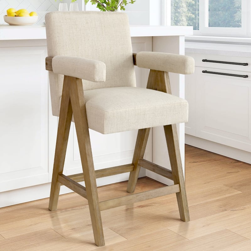 Linen Counter Stool with Arms