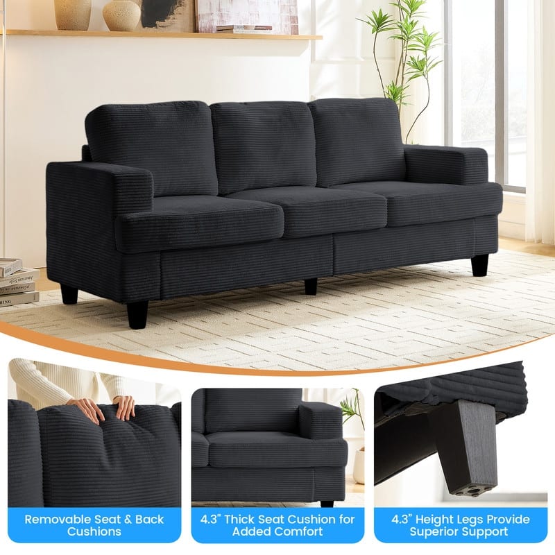 Mixoy 82" Corduroy Sectional Sofa Couch,Cloud Sleeper Comfy Upholstered 3-Seater Sofa
