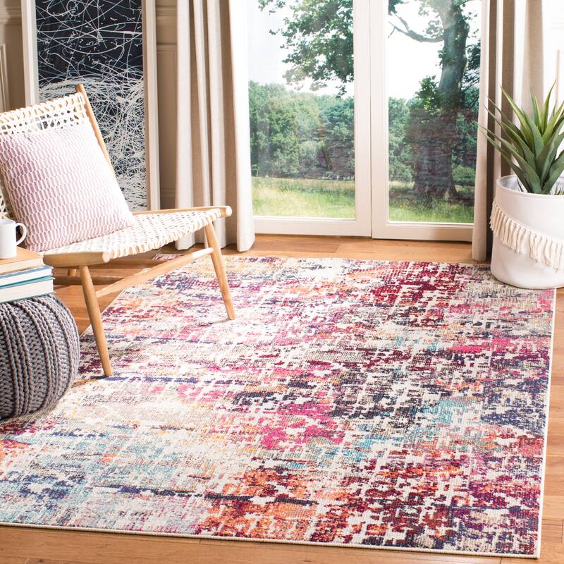 SAFAVIEH Madison Illa Vintage Abstract Rug- - 5'3" x 7'6" - Red/Light Blue
