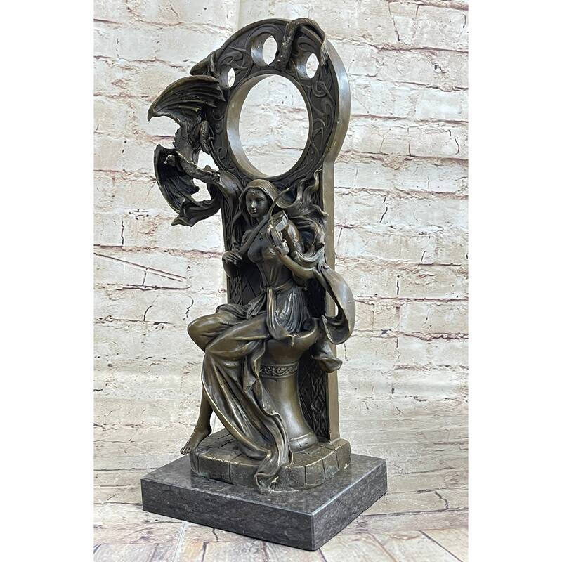 Dragon Girl Playing Violin - Bronze Sculpture Statue Fantasy Art