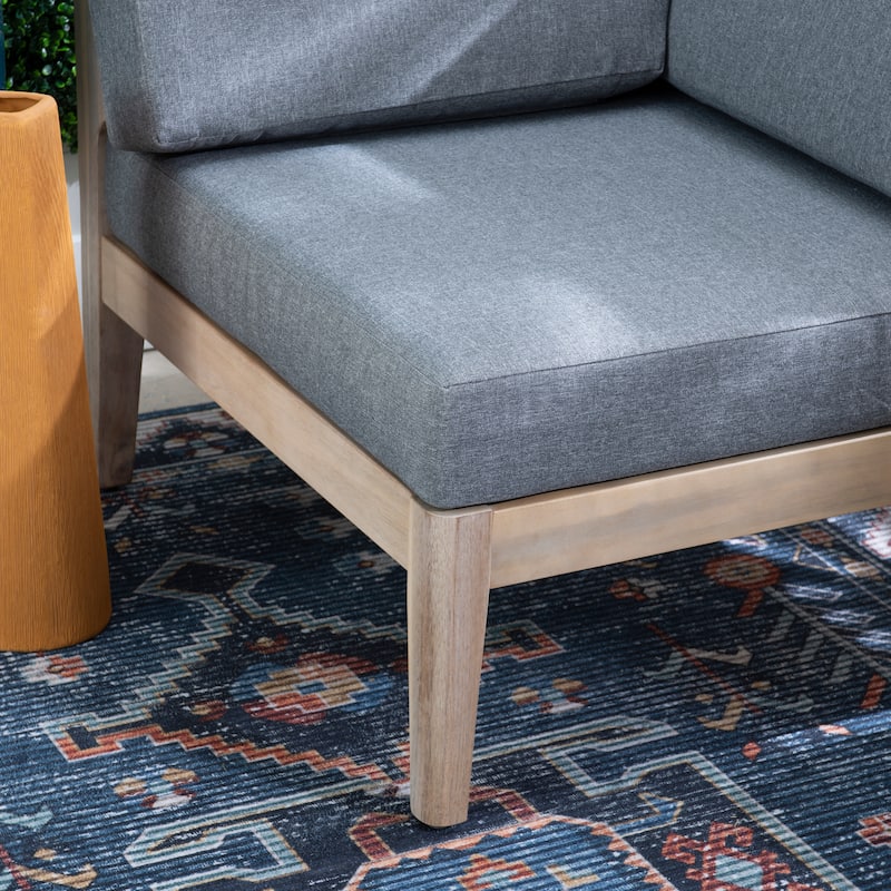 Sayre Outdoor Acacia Corner Chair with Cushion