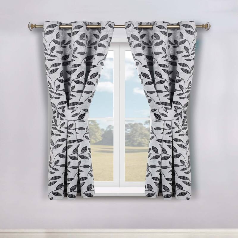 Superior Leaves Machine Washable Room Darkening Grommet With Ties Blackout Curtains, Set of 2
