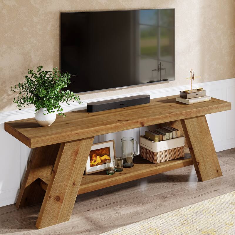 63 Inch Long Solid Wood TV Stand for TVs Up to 75 Inches - 15.75" D x 63" W x 23.62" H