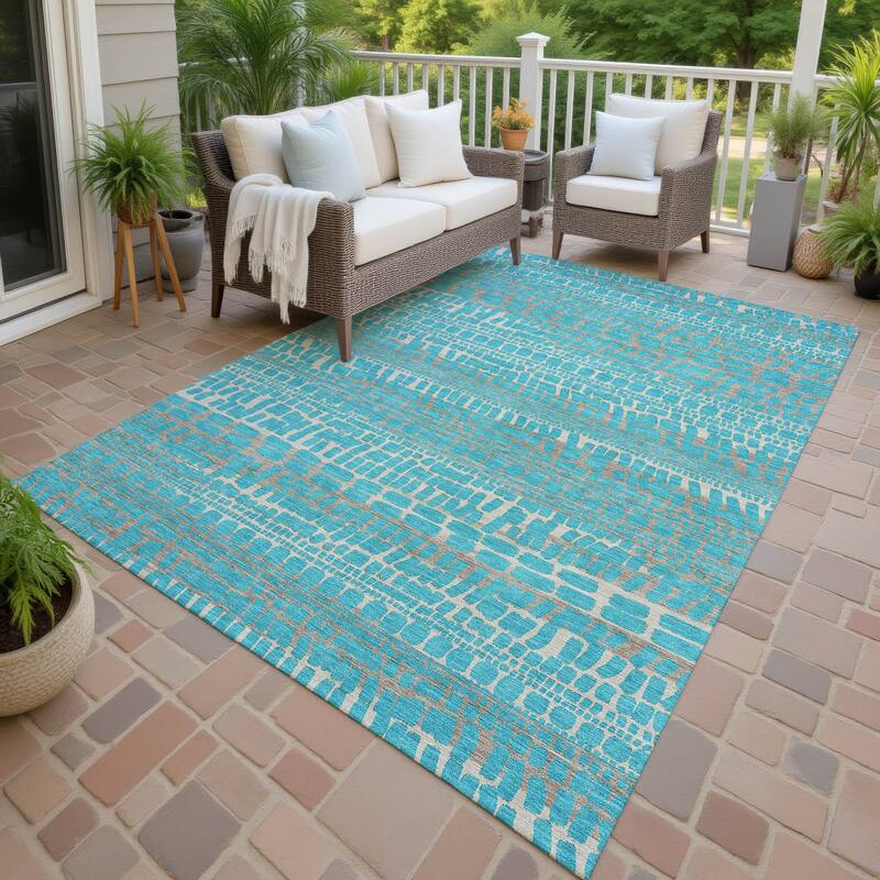 Machine Washable Indoor/ Outdoor Modern Winfield Chantille Rug - Teal - 10' x 14'