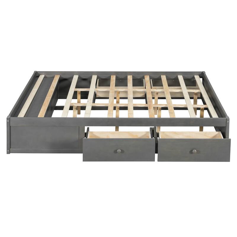 Queen Size Storage Platform Bed with 4 Drawers & Hydraulic Lift Footboard, Space-Saving Frame