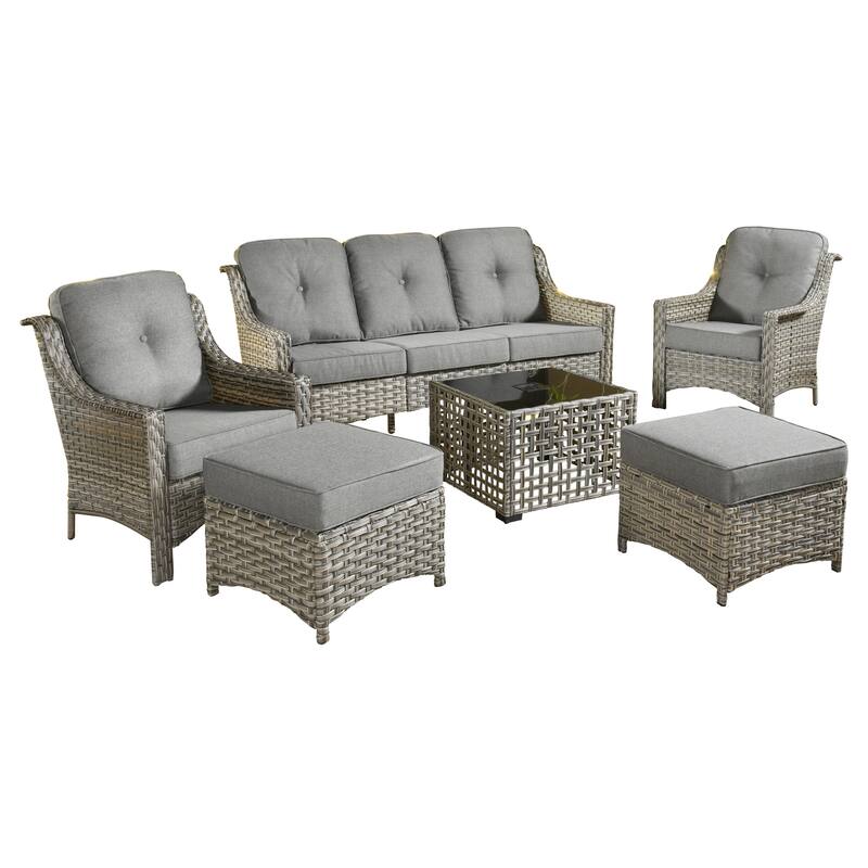 HOOOWOOO 6-pieces Wicker Patio Furniture Conversation Set with Coffee Table