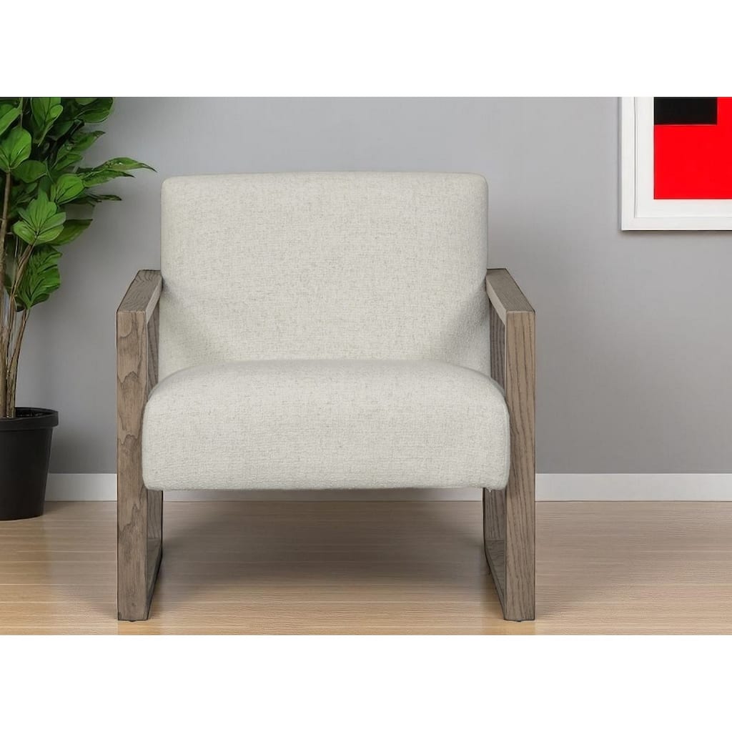 HomeRoots 28" Beige and Ash Gray Fabric And Wood Arm Chair - 27.7 in. x 28.7 in. x 31.2 in.