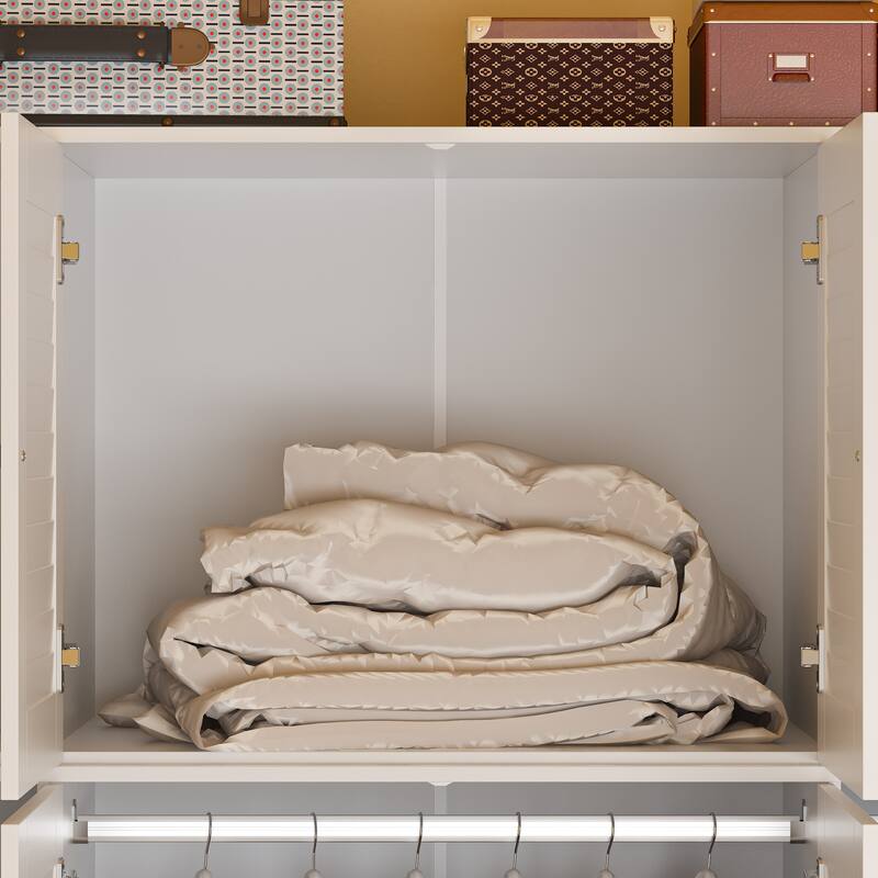 Modern 4-Door Wood Bedroom Armoire in White Closet Cabinet Wardrobe
