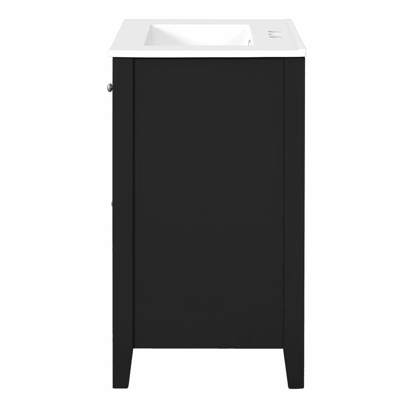 24" Modern Bathroom Vanity with Ceramic Basin - Restroom Sink Cabinet with 2 Drawers