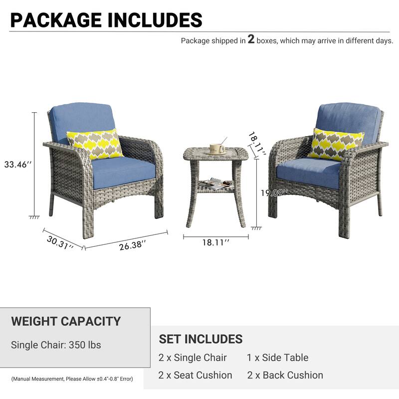 XIZZI 3-Piece Outdoor Wicker Patio Chair Set with Side Table