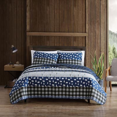 Eddie Bauer Blue Creek Plaid Cotton Reversible Quilt Set