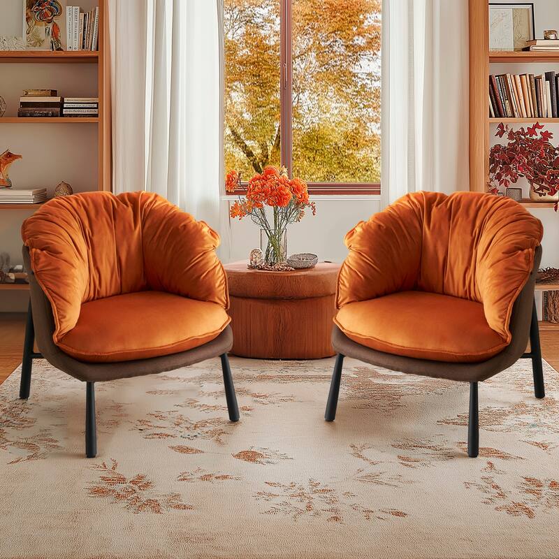 Modern Velvet Accent Chair with Wooden Frame and Black Metal Legs for Living Room or Lounge Seating - 27.4"L x 27"W x 29.1"H